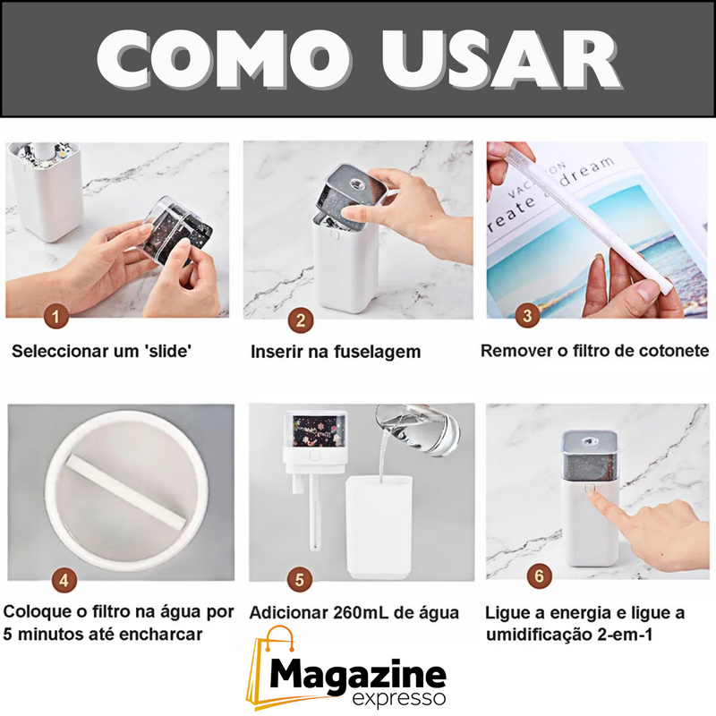 Mini Umidificador Ultrasônico Portátil Com Projeções Estrelares Para Teto e Paredes Com Três Tipos de Luzes USB