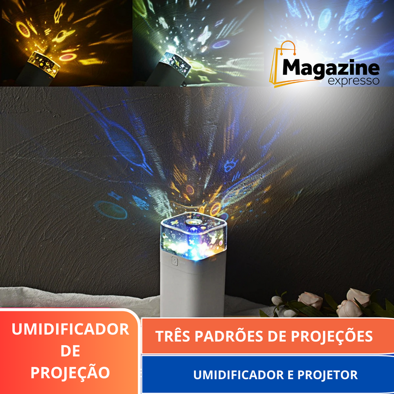 Mini Umidificador Ultrasônico Portátil Com Projeções Estrelares Para Teto e Paredes Com Três Tipos de Luzes USB